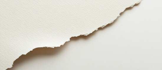 Ripped edge of beige paper against white background with copy space