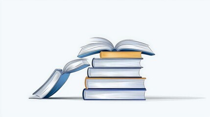 Stack of Colorful Books with Open Pages on a Light Background for Education and Learning Themes