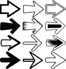 Hand Drawn Arrow Icons in Various Artistic Styles Black and White Vector Illustration for Navigation Choice and Direction Concepts