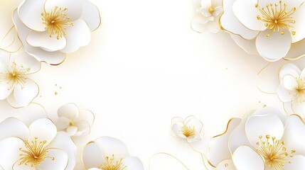 Elegant white flowers with gold accents on white background.