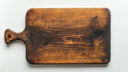 rustic weathered wooden serving board with rich grain patterns photographed from above on clean white surface with soft shadows