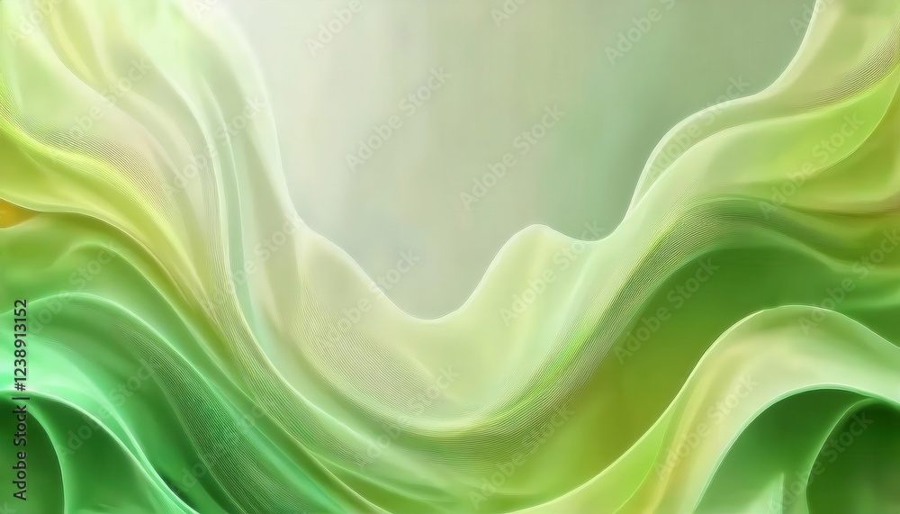 Poster soft flowing green abstract texture with gradient waves and delicate lines, modern design for background or digital art
