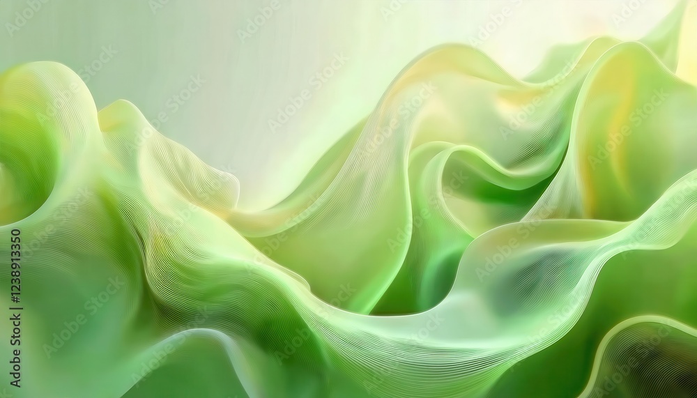 Aufkleber soft flowing green abstract texture with gradient waves and delicate lines, modern design for background or digital art