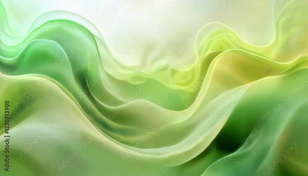 Aufkleber soft flowing green abstract texture with gradient waves and delicate lines, modern design for background or digital art