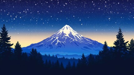 Pixel Art Night Mountain Landscape