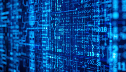 Obraz premium Blue digital binary data on computer screen background generated image : Generative AI 