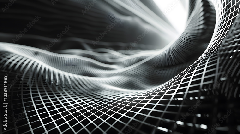 Wall mural a black and white image of a wave with a grid pattern.