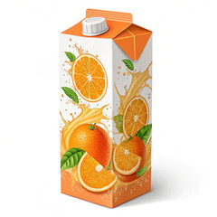 Realistic Detailed 3D Orange Juice Pack with Citrus Fruit and Splash