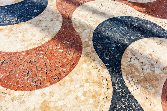 Explanada de Espa&ntilde;a in Alicante. Floor bricks pattern. Ground brick mosaic close view.