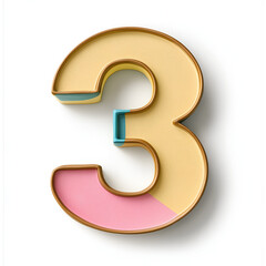 A colorful, stylized number "3" featuring soft curves and a mix of pastel colors, ideal for design and educational purposes.