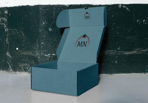 Open cardboard box interior for shipping with 2 logo options