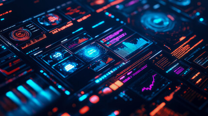 Fototapeta premium Neon Digital Interface: A Glimmering Technological Tapestry
