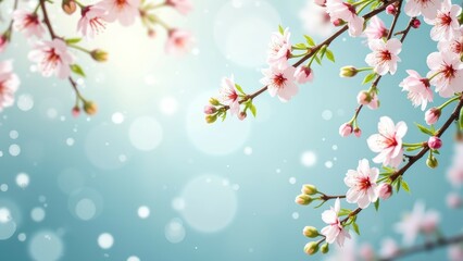 Fototapeta premium Beautiful cherry blossoms in bloom against a soft blue sky