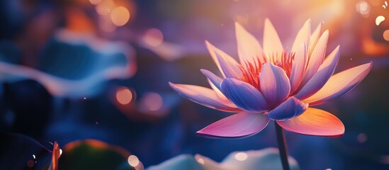Lotus Flower Blooming in Tranquil Evening Light with Bokeh Background