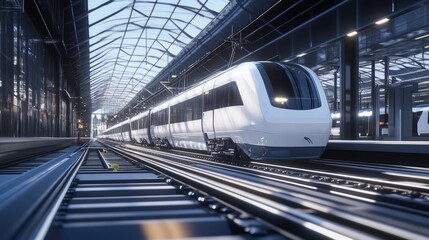 Fototapeta premium A futuristic train station with fully automated cargo platforms.
