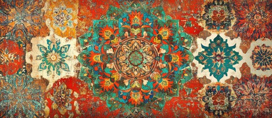 Intricate Vintage Persian Rug Pattern with Vibrant Colors and Geometric Motifs