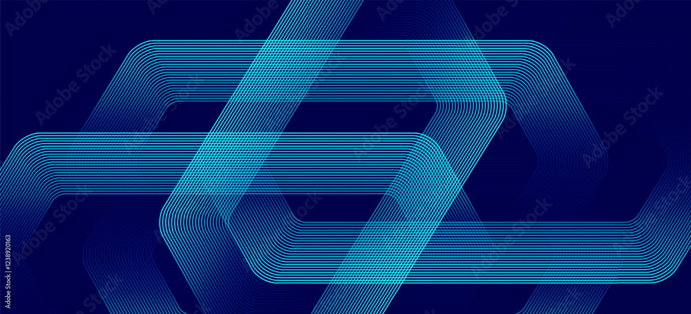 Poster Digital futuristic technology concept with hexagons. Digital hexagonal blue abstract background. Geometric stripe line art design for poster, brochure, cover, banner, website, header
