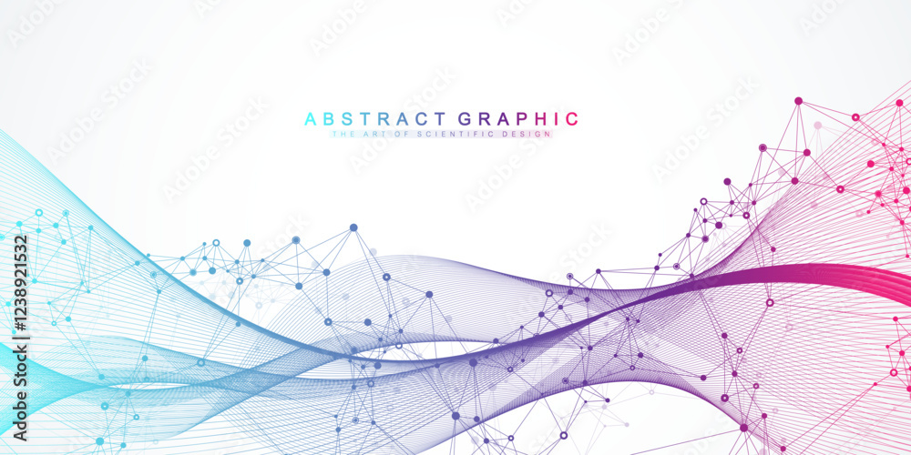 Poster Abstract dynamic motion lines and dots connection background with plexus effect. Digital streaming background, wave flow. Dotted plexus stream background. Futuristic tech vector illustration