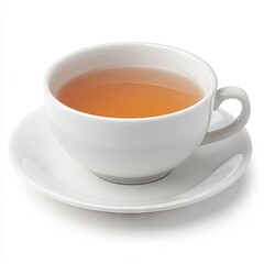 Hot tea cup saucer, white background, breakfast, beverage
