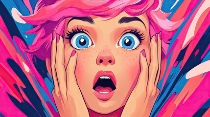 Excited Anime Girl with Wide Eyes in Vibrant Colors