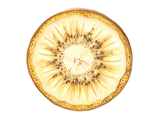 Close-up shot of a sliced kiwi fruit showing its intricate detail and vibrant color, isolated on transparent background, PNG, cut out