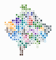 Kosovo, shape of the country built of colored cells. Digital style map of Kosovo on white background. Large size square blocks. Modern vector illustration.