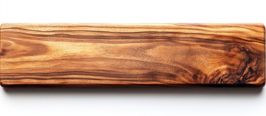 Naklejka premium Rectangular olive wood plank with rich grain texture isolated on white background.