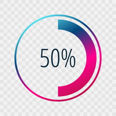 50 percent circle chart, isolated symbol. Vector gradient element. Infographic sign. Illustration, icon for business, finance, report, web design, downloading
