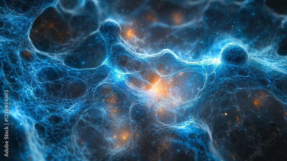 Aufkleber An astounding visual of abstract neural networks showcases intricate patterns and vibrant colors. The soft blue and fiery orange hues create a mesmerizing interplay of light and structure