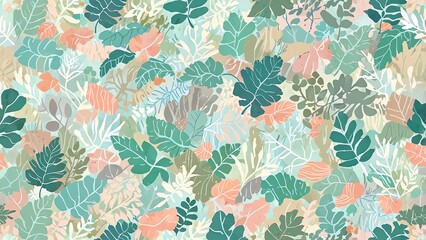 Serene Botanical Abstract: A Pastel Paradise of Leaves and Flora