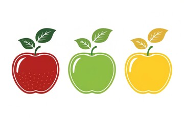 Different color apple set on the white background