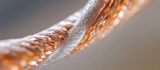 Close-up of intertwined copper and silver wire strands with blurred background.