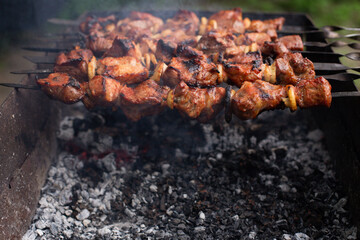 Juicy barbecue is grilled on a summer afternoon