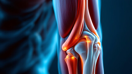 Naklejka premium Close-up examination of muscular and tendon structures around the elbow joint related to tennis elbow.