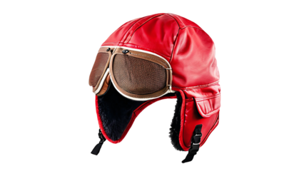 Red Leather Aviator Hat with Goggles Winter Fashion Accessory