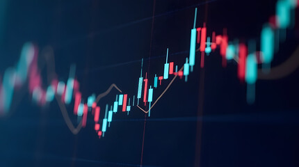 A close-up of a stock market chart with a symbol representing commodity trading superimposed.