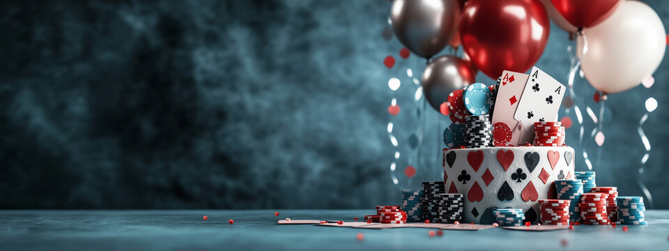 Casino Themed Birthday Cake with Poker Chips and Cards - Powered by Adobe