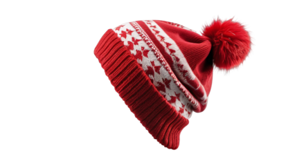 Red Winter Beanie with Pom Pom Knit Hat