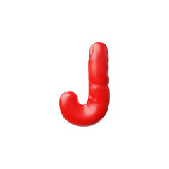 English alphabet uppercase letter J from red air inflated balloon 3D vector icon, render typing symbol puffy font sign