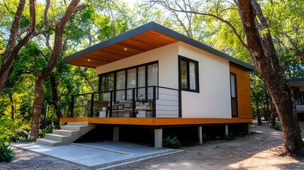Modern Eco-Friendly House Built on Stilts Surrounded by Lush Tree Canopy