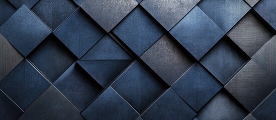 Textured blue geometric pattern with overlapping squares and diamonds for abstract background use Copy Space
