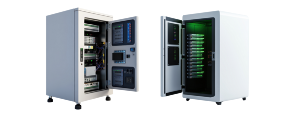 Advanced Data Center Server Rack with Open Doors and LED Panels