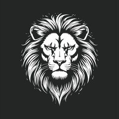 Powerful Lion Head Graphic Design in Black and White/A bold, stylized black and white graphic of a lion's head.