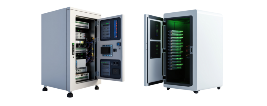 Advanced Data Center Server Rack with Open Doors and LED Panels