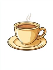 Steaming coffee cup on saucer, breakfast beverage