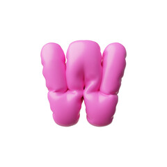English alphabet uppercase letter W from pink air inflated balloon 3D vector icon, volume type symbol, puffy font sign