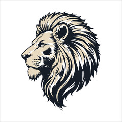 Majestic lion head profile, vector art/A stylized, profile view of a lion's head, rendered in a bold, graphic vector illustration style.