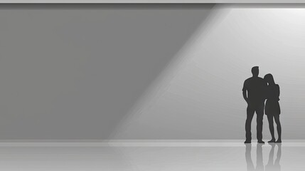 Obraz premium Couple silhouetted, gallery wall, spotlight, modern art display, website banner