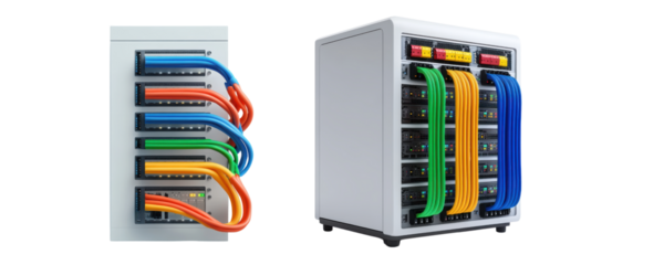 Modern Data Center Equipment with Colorful Networking Cables