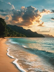 Obraz premium Golden Sunset on Tropical Beach